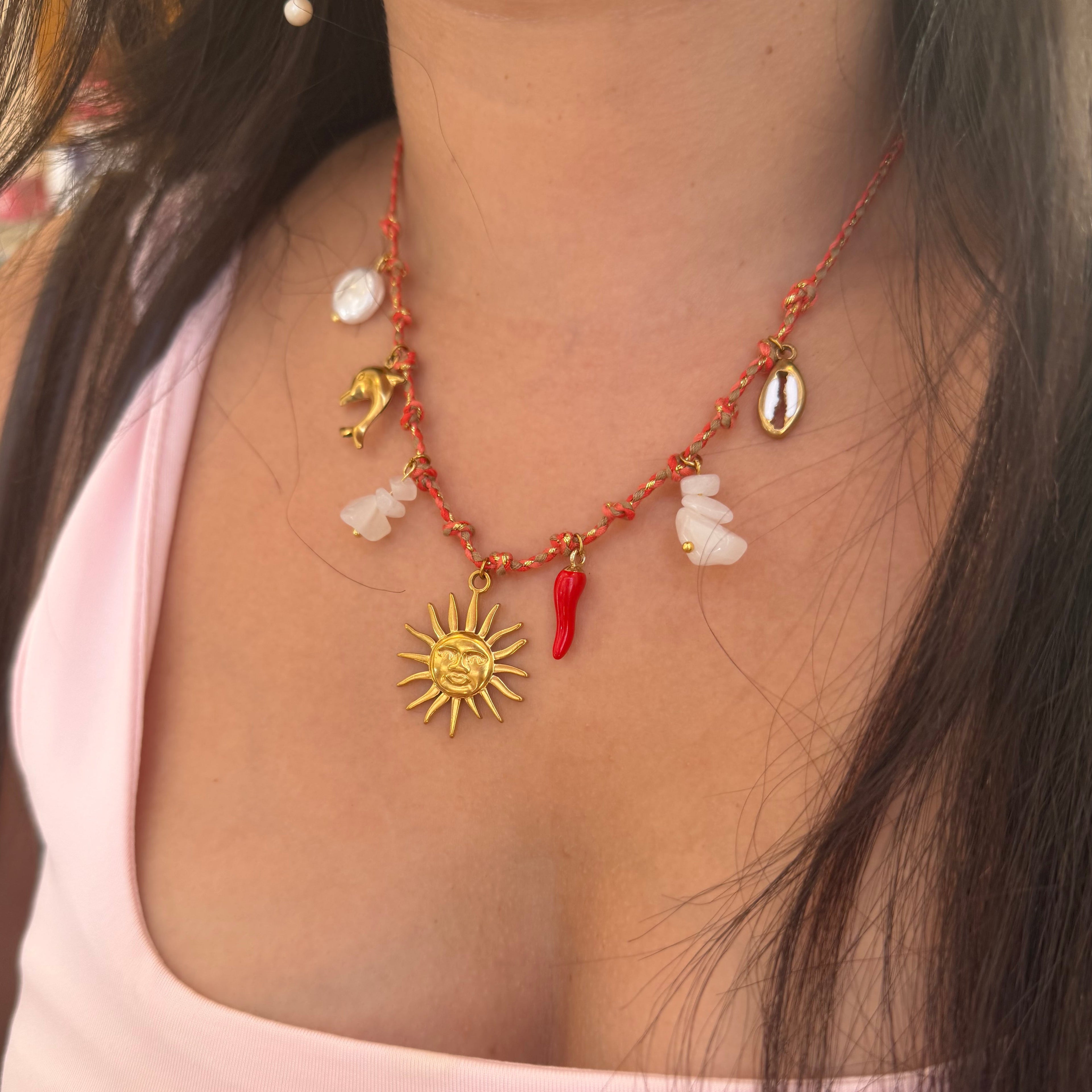 red see necklace - stainless steel