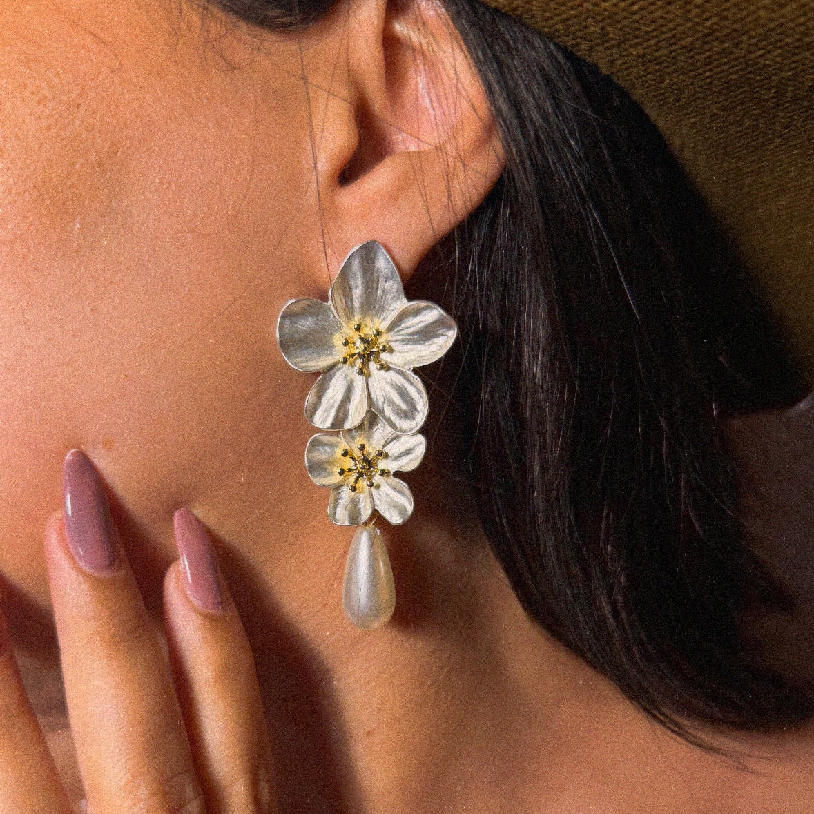 charm flower earrings - stainless steel